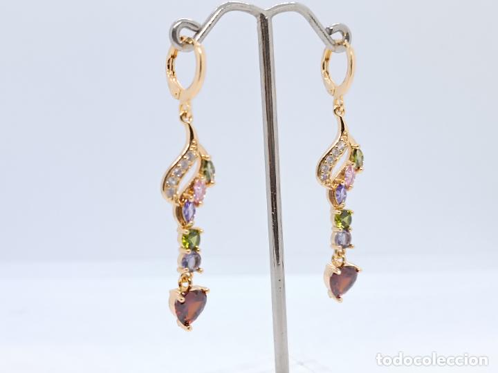 Joyeria: Preciosos pendientes en oro de 14k con piedras multicolor engastadas - Foto 4