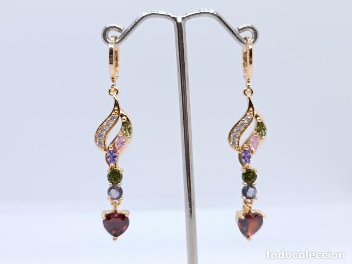 Joyeria: Preciosos pendientes en oro de 14k con piedras multicolor engastadas - Foto 1