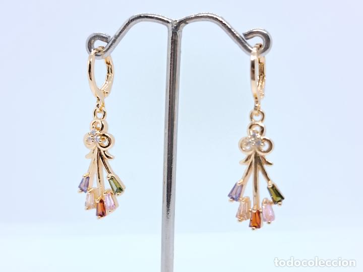 Joyeria: Preciosos pendientes en oro de 14k con piedras multicolor engastadas - Foto 3