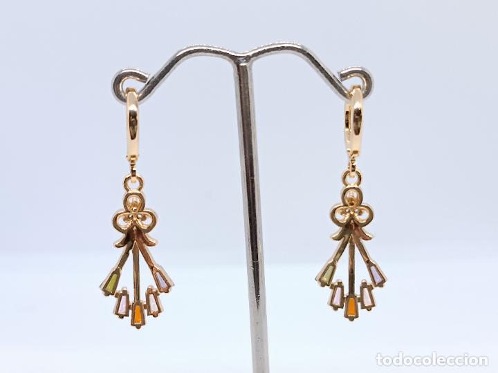 Joyeria: Preciosos pendientes en oro de 14k con piedras multicolor engastadas - Foto 5