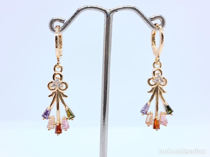 Joyeria: Preciosos pendientes en oro de 14k con piedras multicolor engastadas - Foto 1