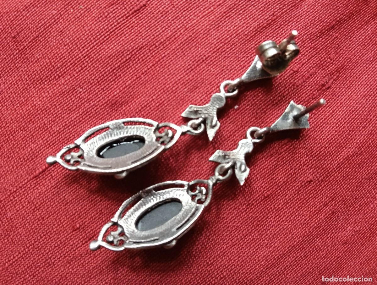 Joyeria: Antiguos pendientes de plata y piedra onix - Foto 2