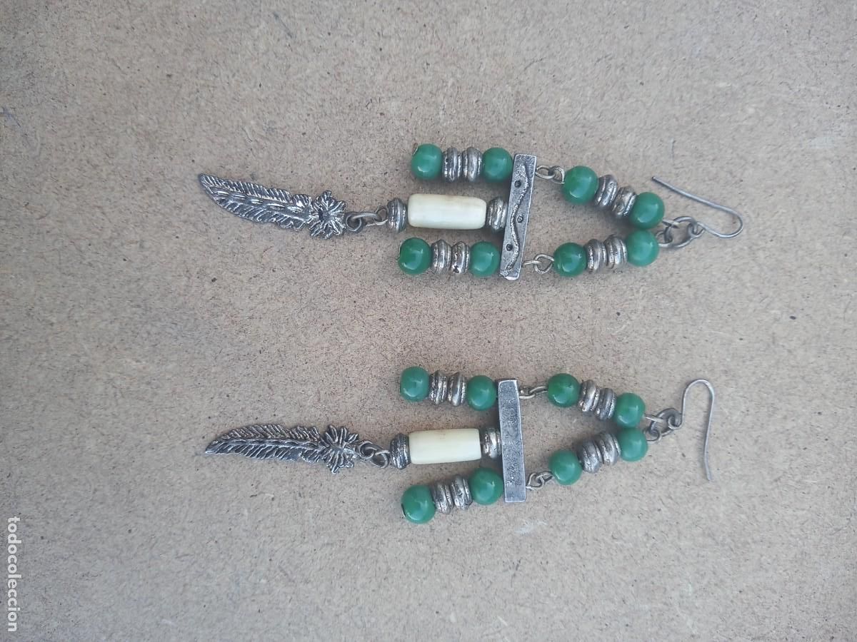 Jewelry: BONITOS PENDIENTES ANTIGUOS piedras verdes y. ( marfil? )