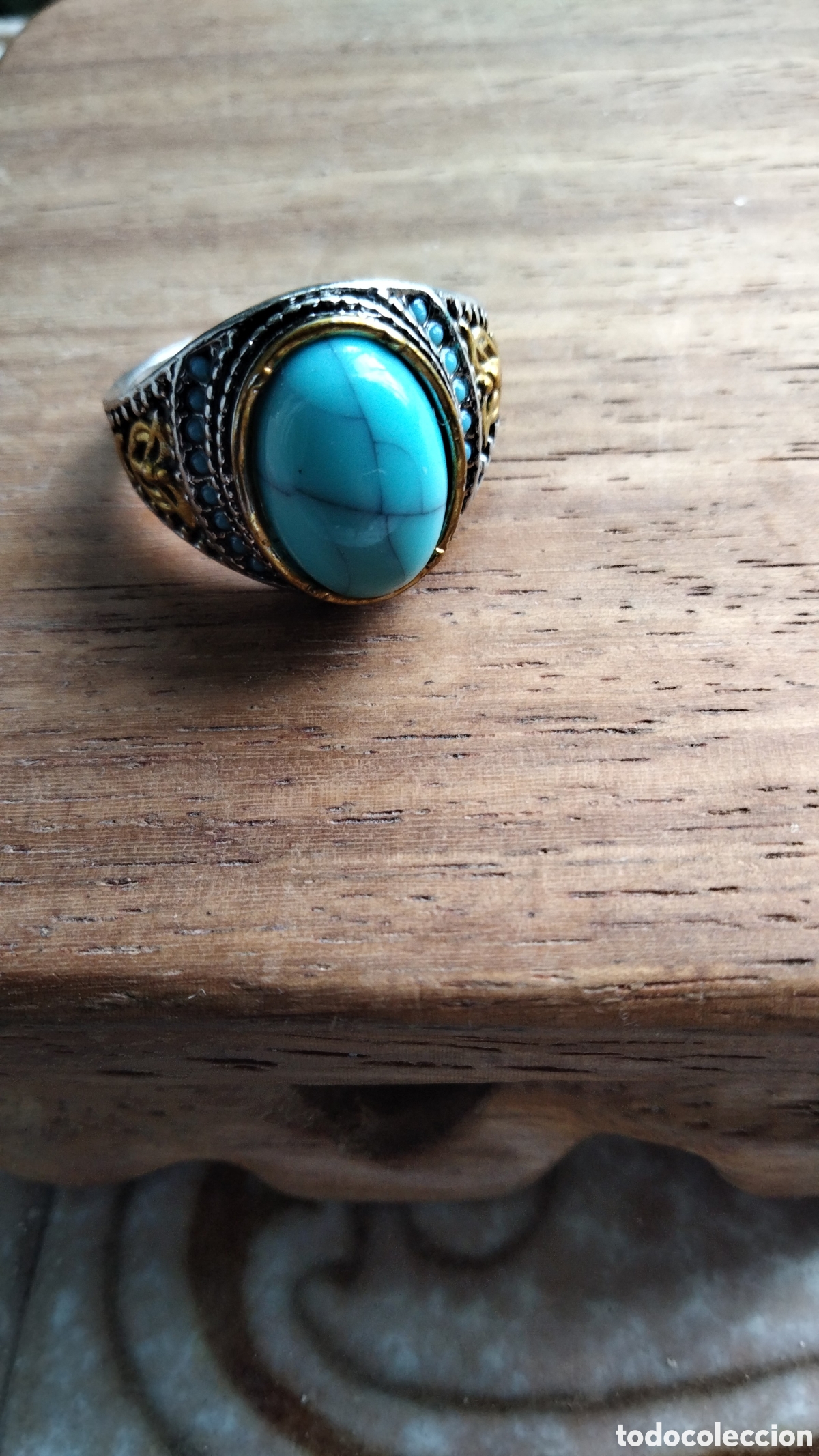 Joyeria: ANILLO DE ESTILO VINTAGE ACABADO EN PLATA Y TURQUESA CREADA - Foto 1