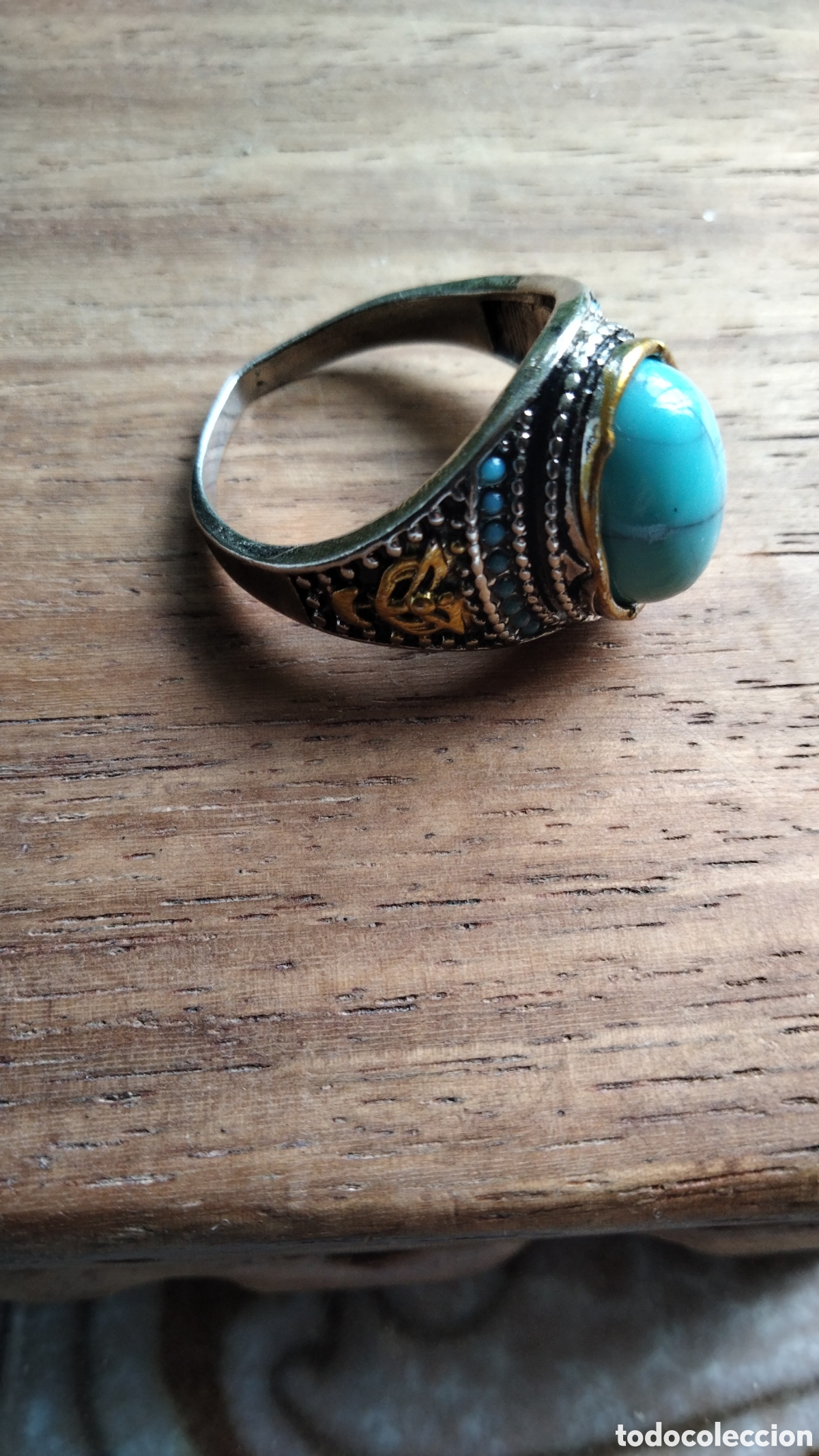 Joyeria: ANILLO DE ESTILO VINTAGE ACABADO EN PLATA Y TURQUESA CREADA - Foto 2