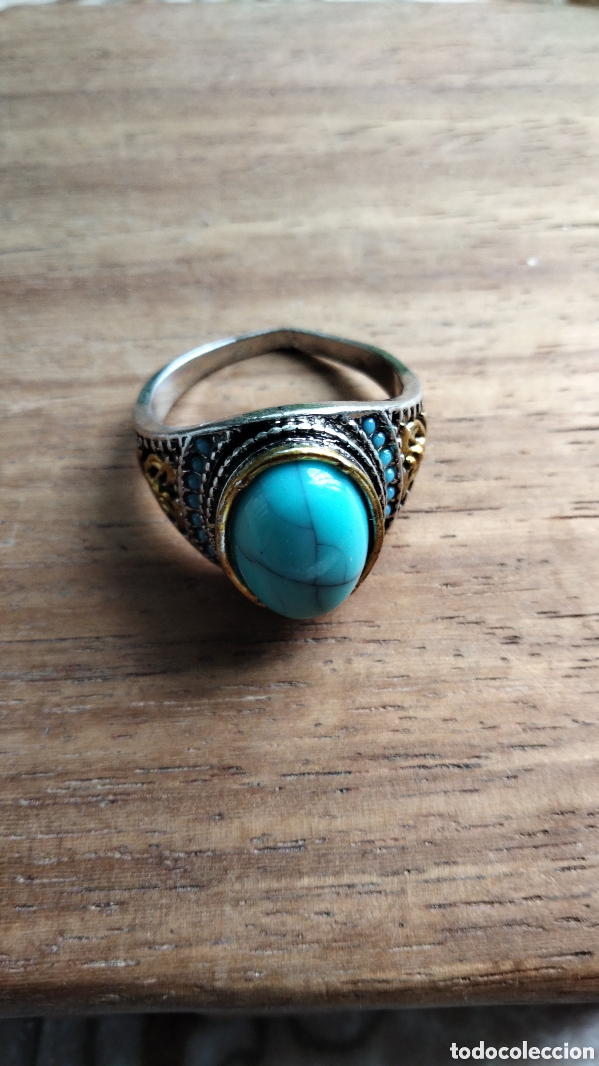 Joyeria: ANILLO DE ESTILO VINTAGE ACABADO EN PLATA Y TURQUESA CREADA - Foto 3
