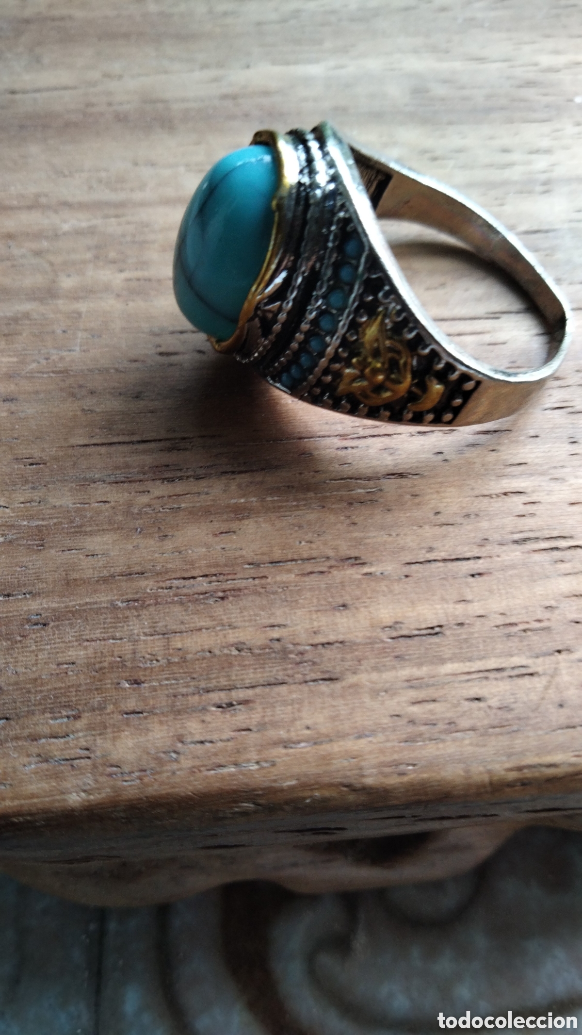 Joyeria: ANILLO DE ESTILO VINTAGE ACABADO EN PLATA Y TURQUESA CREADA - Foto 4