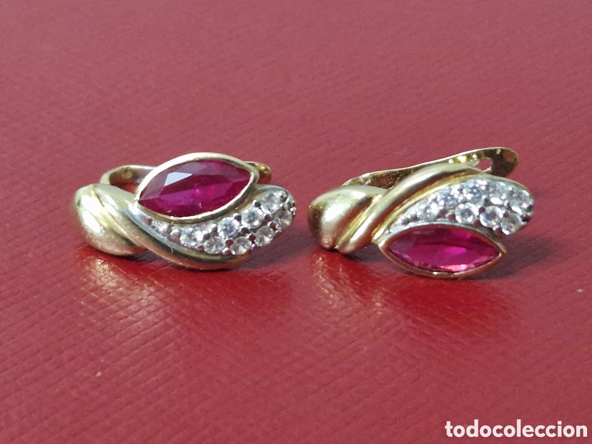 Joyeria: PENDIENTES ORO 18 K CON RUBI Y CIRCONITAS - Foto 1