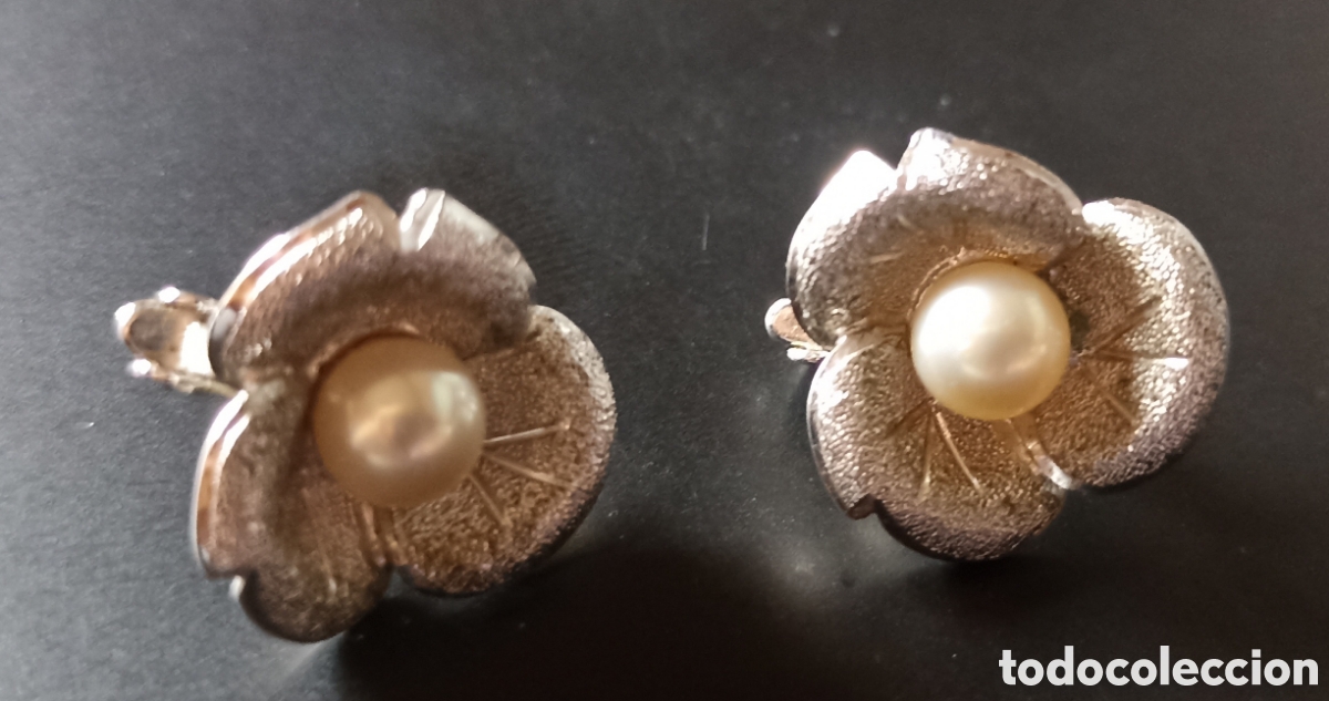 Joyeria: Pendientes de plata flor con perla cierre omega - Foto 1