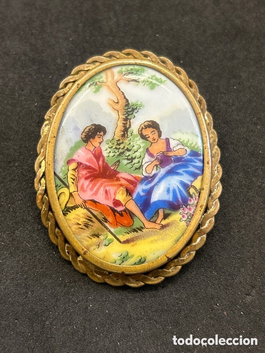 Joyeria: Antiguo broche de porcelana Limoges - Foto 1