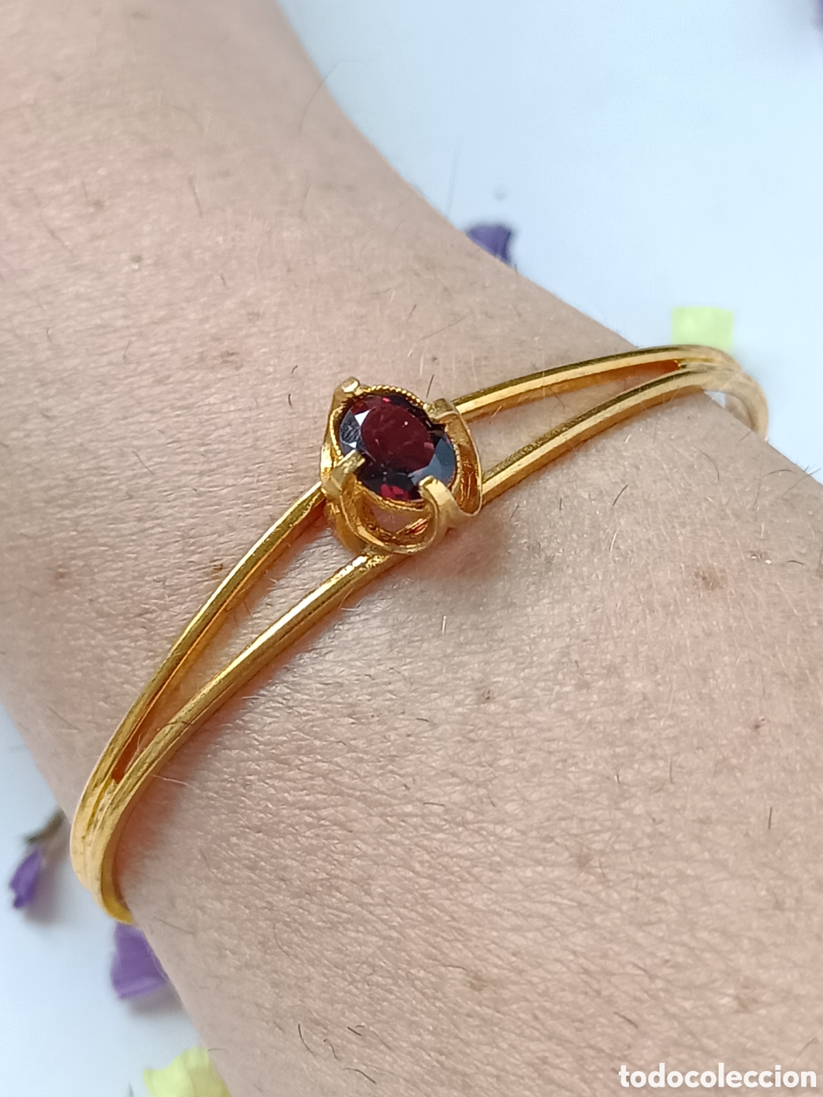 Joyeria: ⌛Pulsera ajustable ba&ntilde;ada en oro con granate aut&eacute;ntico. - Foto 4