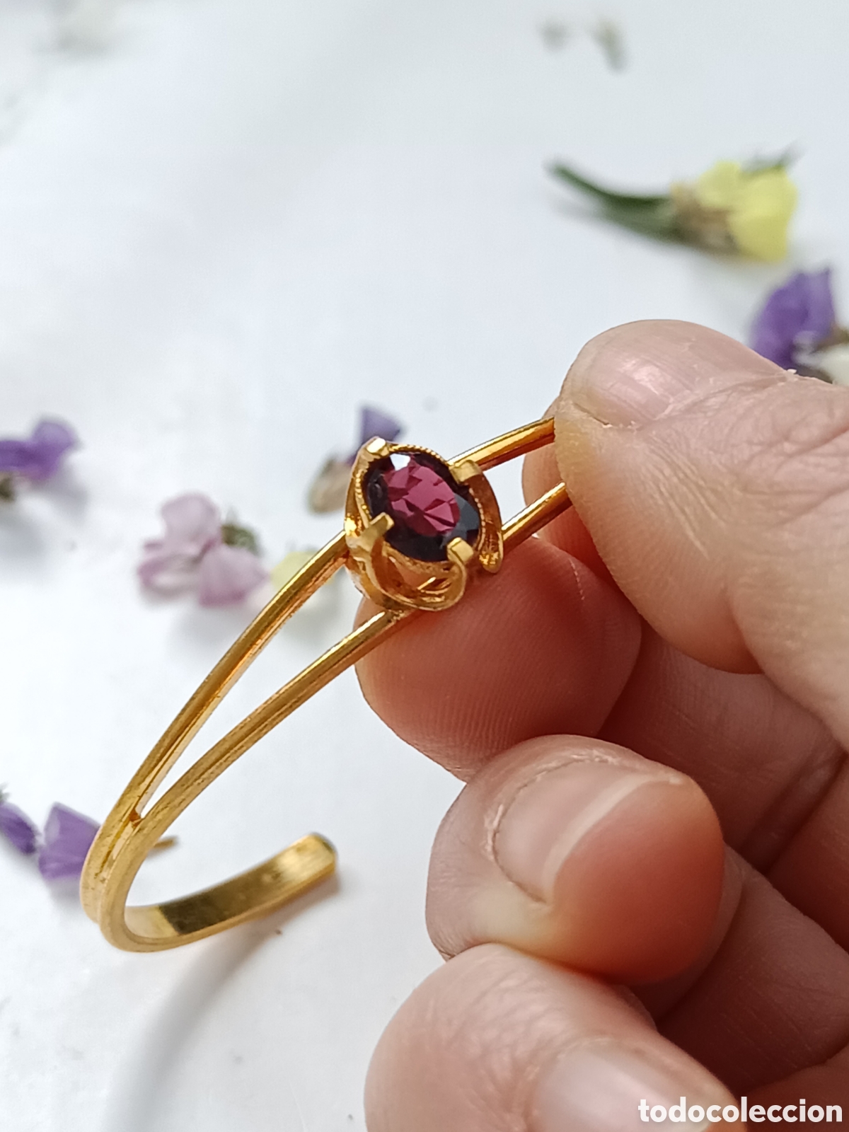 Joyeria: ⌛Pulsera ajustable ba&ntilde;ada en oro con granate aut&eacute;ntico. - Foto 2
