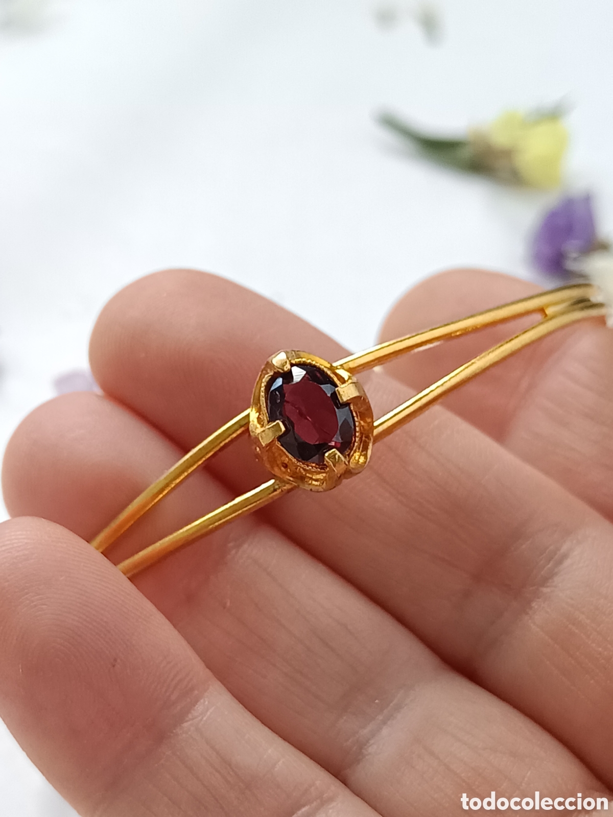 Joyeria: ⌛Pulsera ajustable ba&ntilde;ada en oro con granate aut&eacute;ntico. - Foto 6