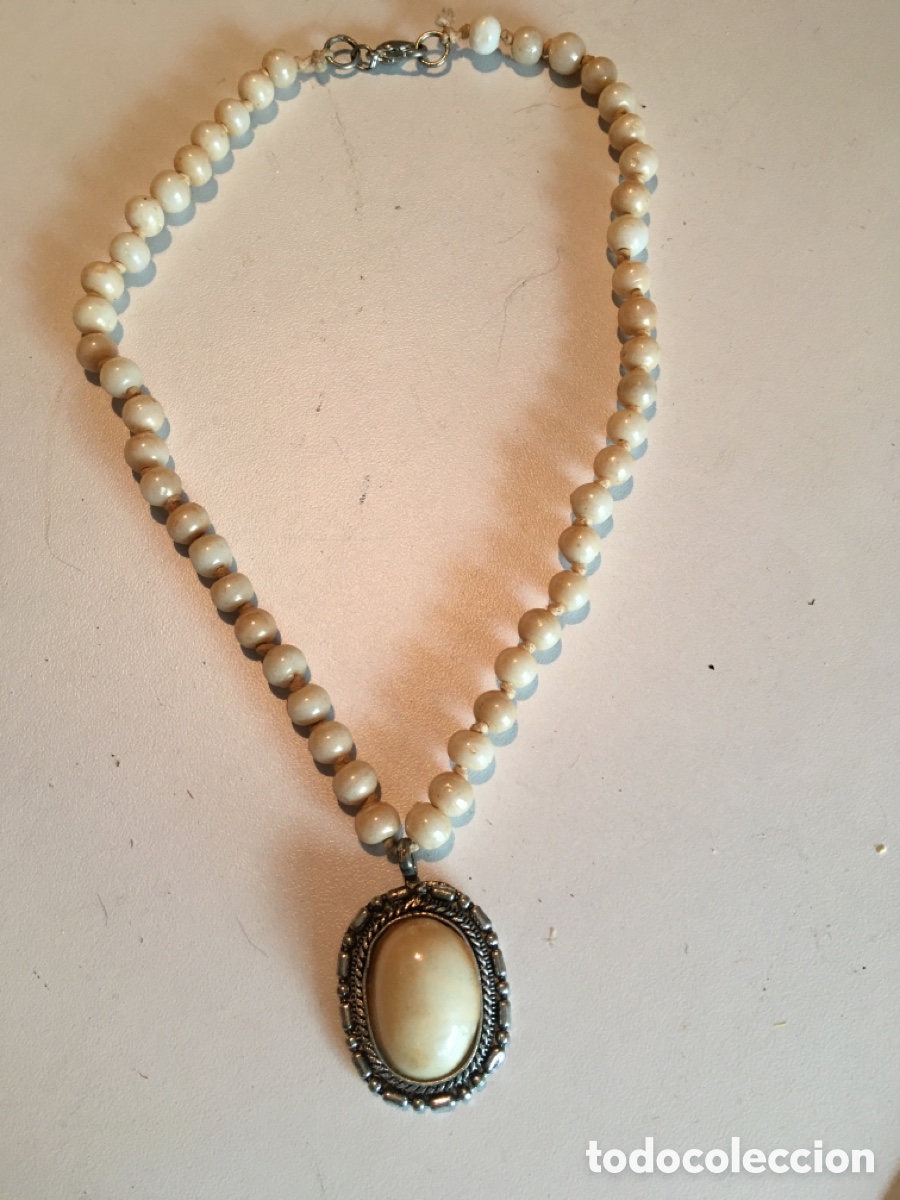 Joyeria: Collar de perlas preciosas con colgante de piedra barroca - Foto 1