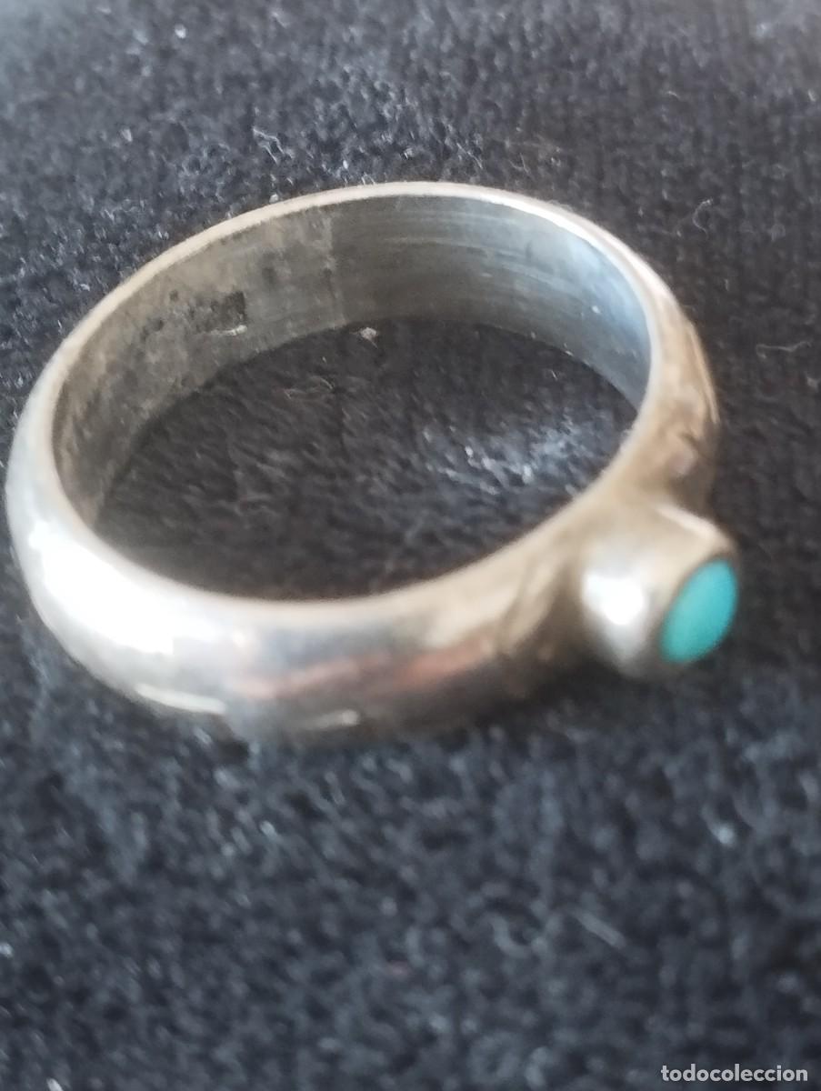 Joyeria: Antiguo anillo de plata con carbujon de turquesa - Foto 1
