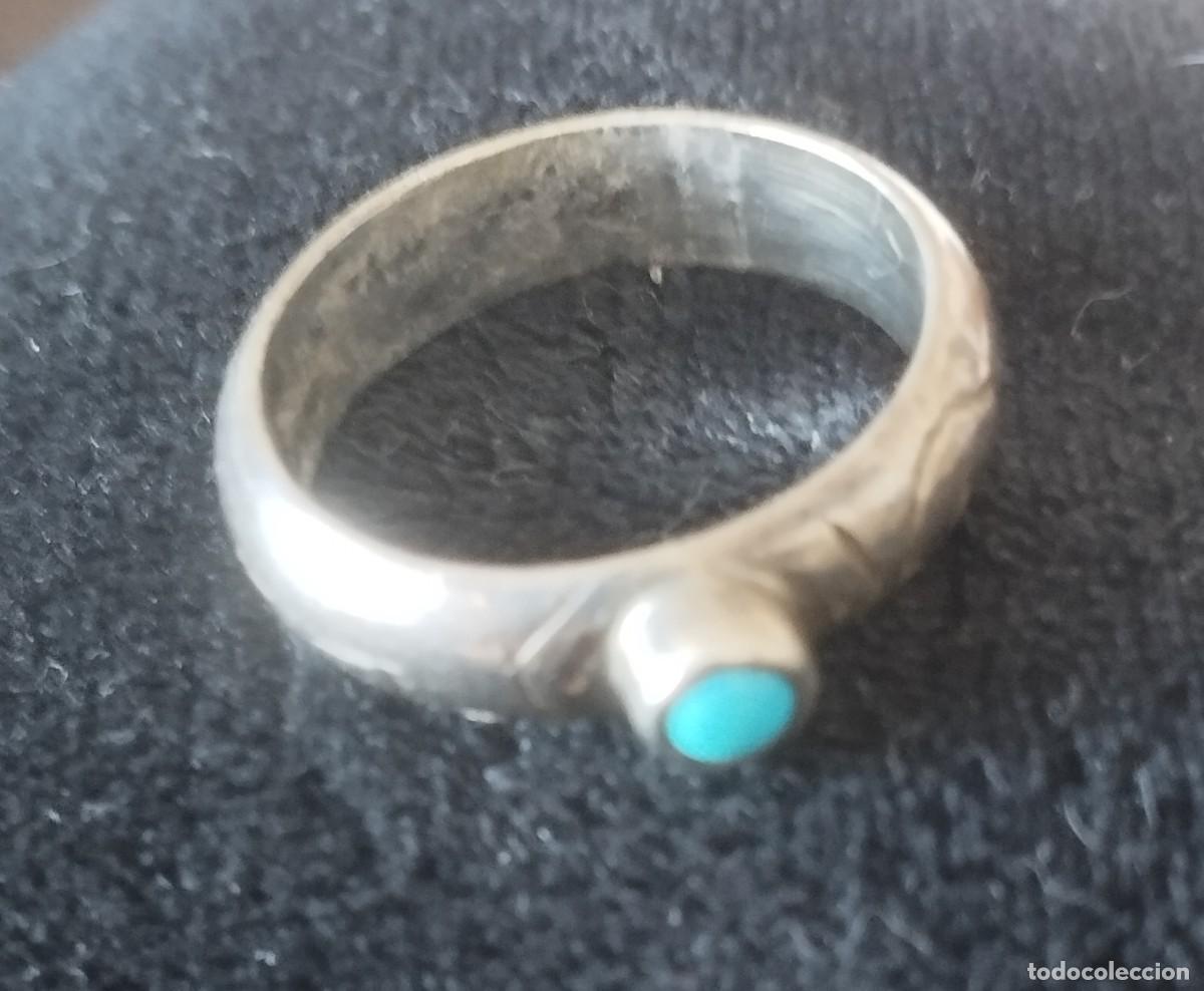 Joyeria: Antiguo anillo de plata con carbujon de turquesa - Foto 3