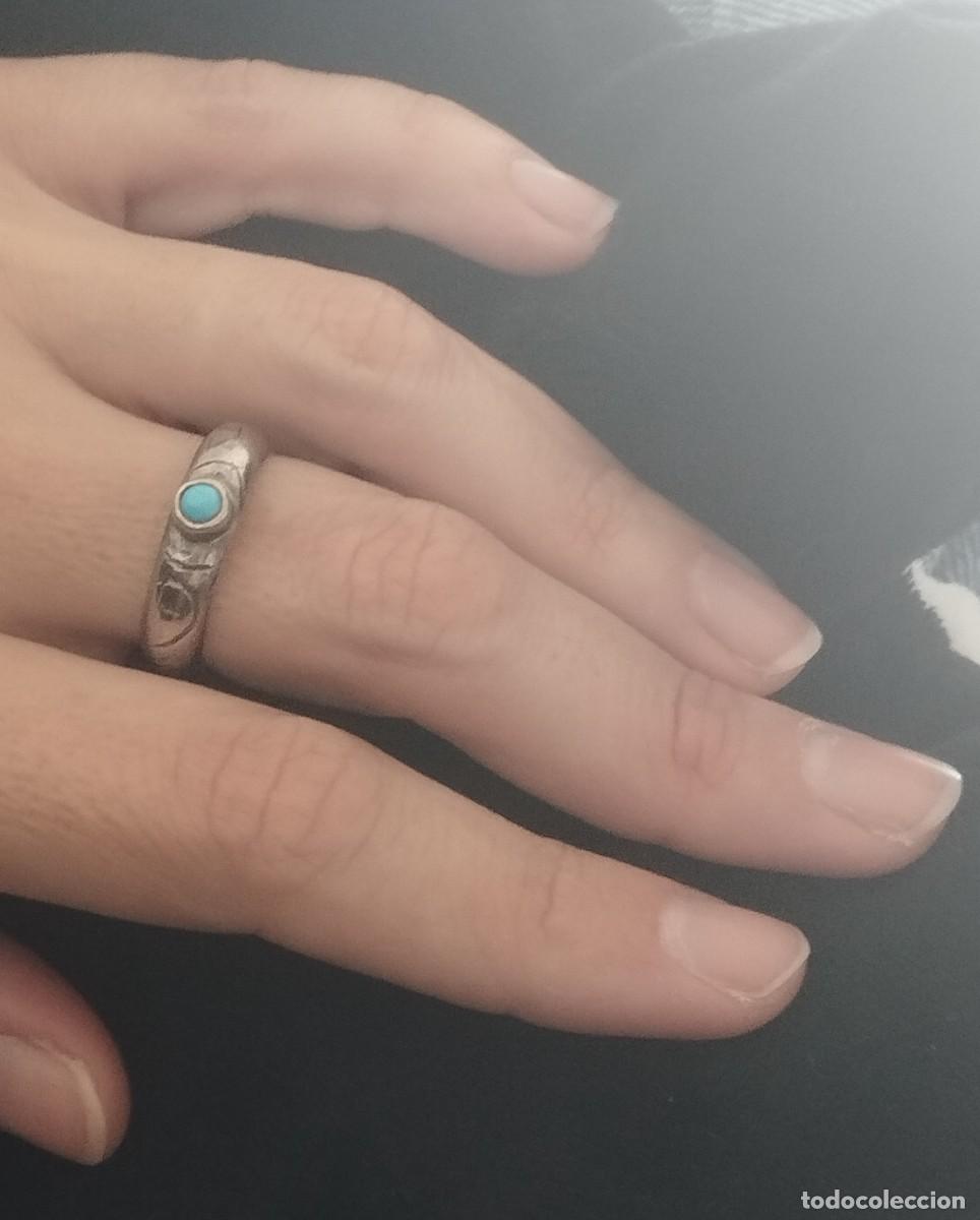 Joyeria: Antiguo anillo de plata con carbujon de turquesa - Foto 4