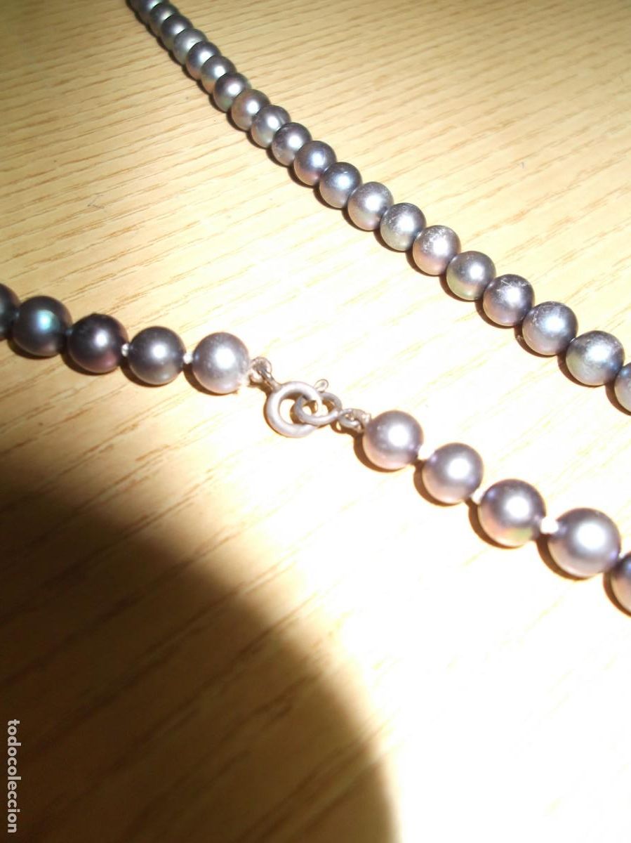Joyeria: Collar largo de perlas grises con cierre de plata.Vintage - Foto 3