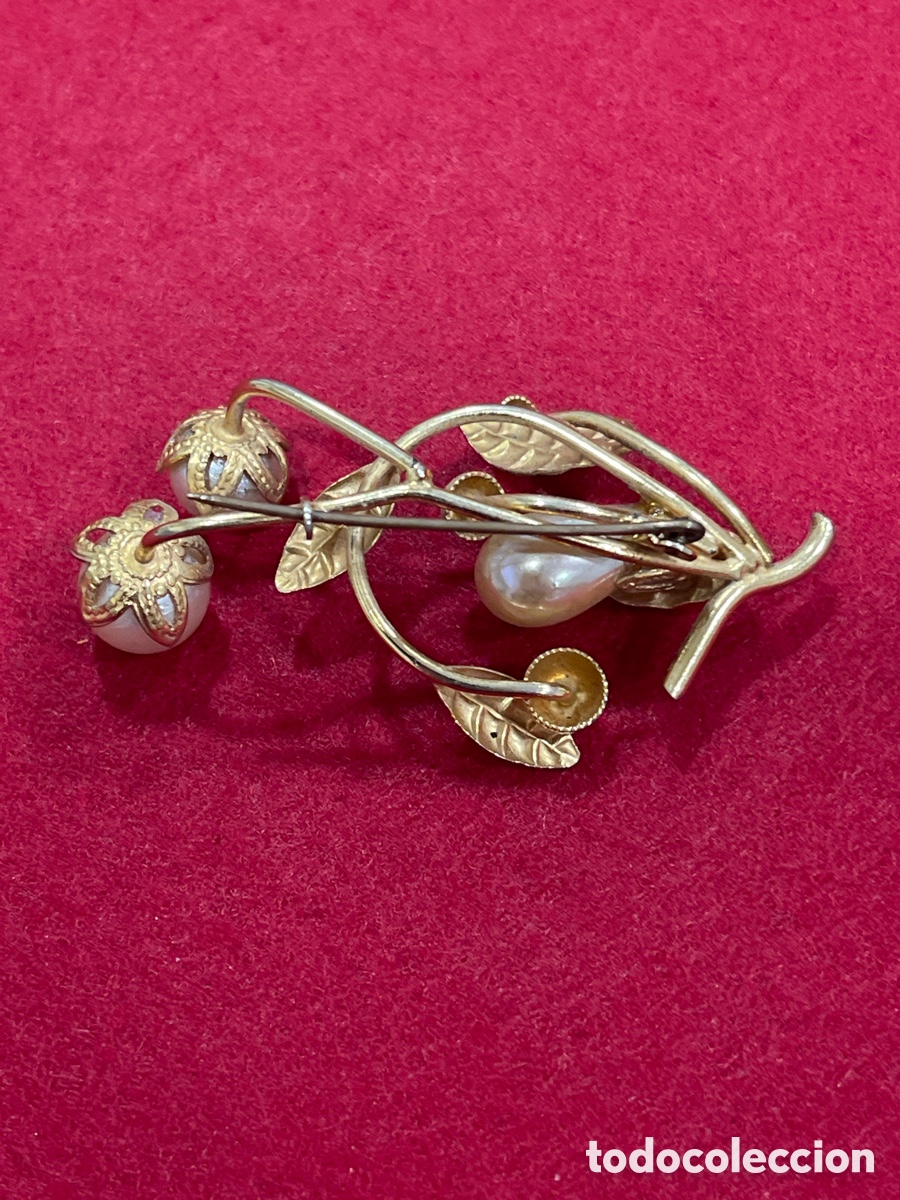 Joyeria: Antiguo broche chapado en oro y perlas. - Foto 2
