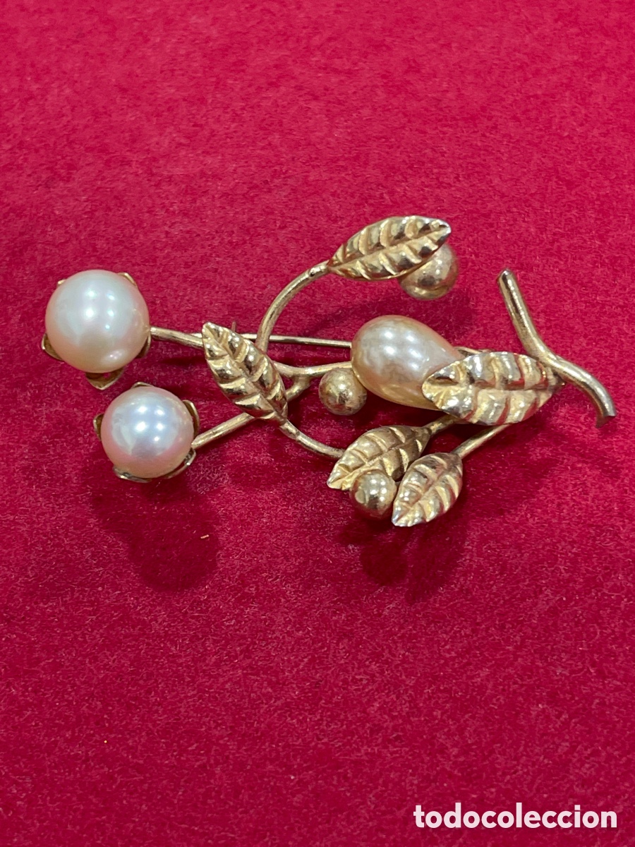 Joyeria: Antiguo broche chapado en oro y perlas. - Foto 1