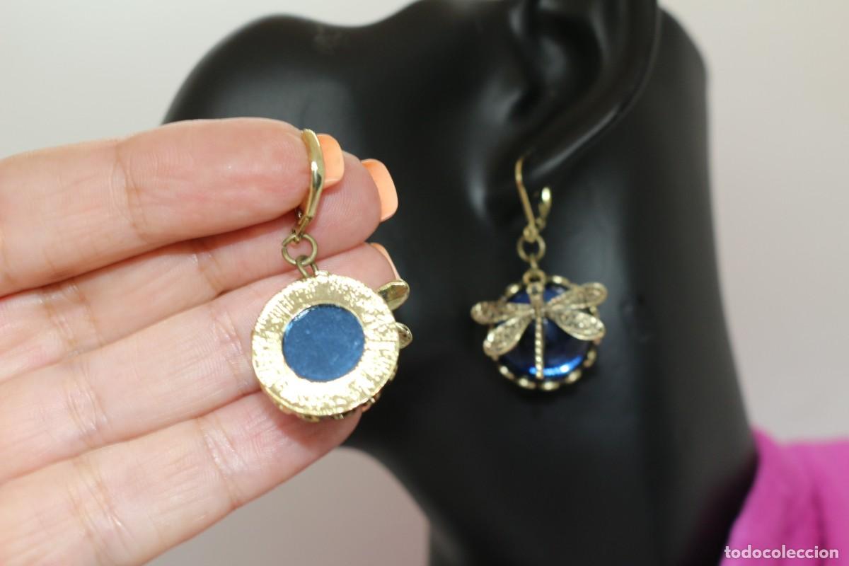 Joyeria: Par de pendientes de bisuter&iacute;a con piedras azules y lib&eacute;lula - Foto 8