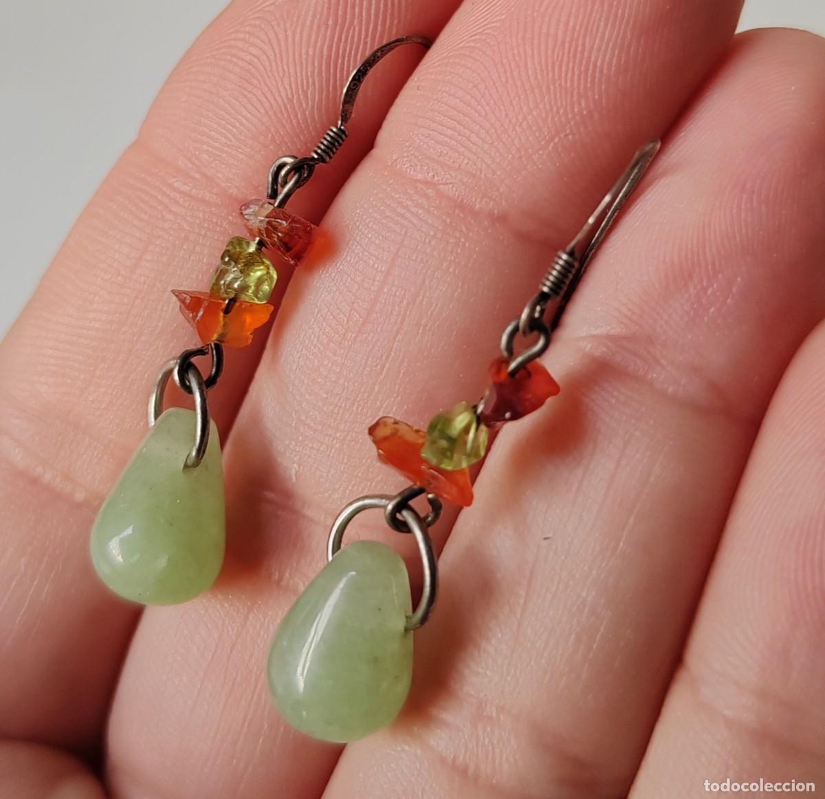 Joyeria: Pendientes Vintage en Plata de Ley y Jade - Foto 1