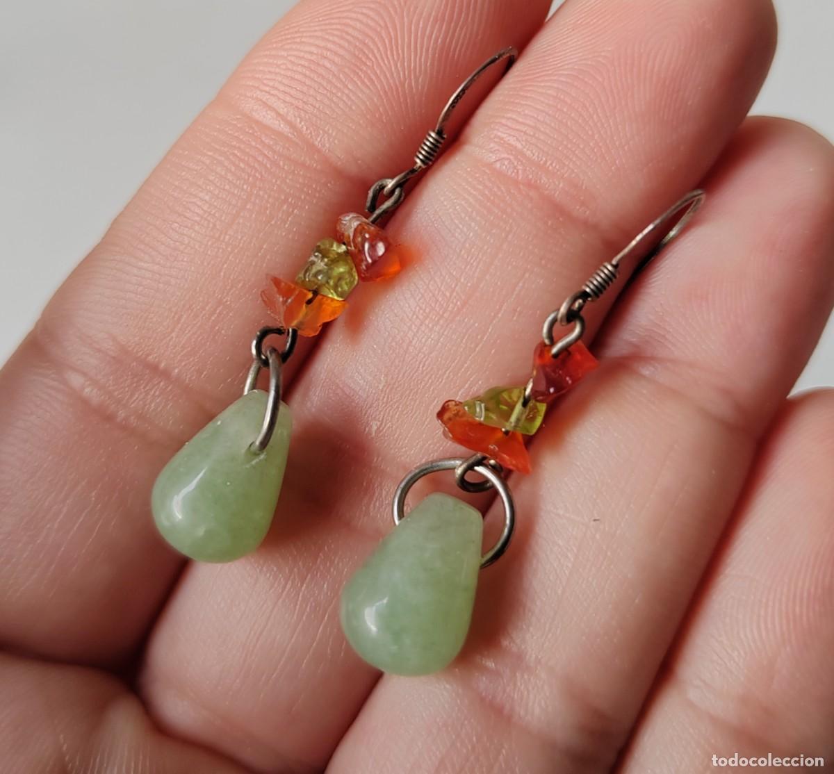Joyeria: Pendientes Vintage en Plata de Ley y Jade - Foto 2