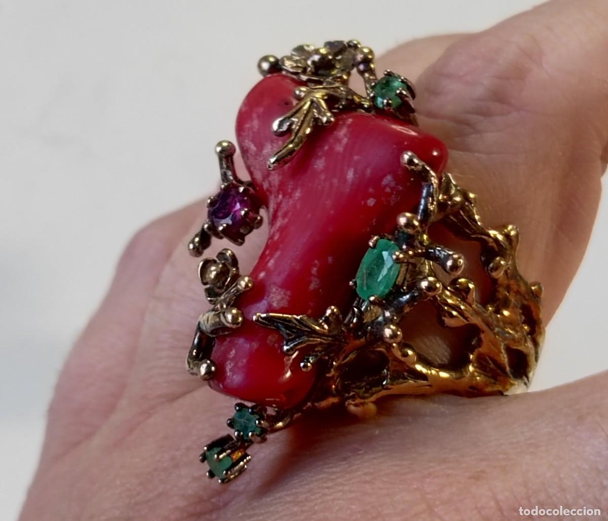 Joyeria: Anillo en Plata de Ley, Esmeraldas, Coral - Foto 1