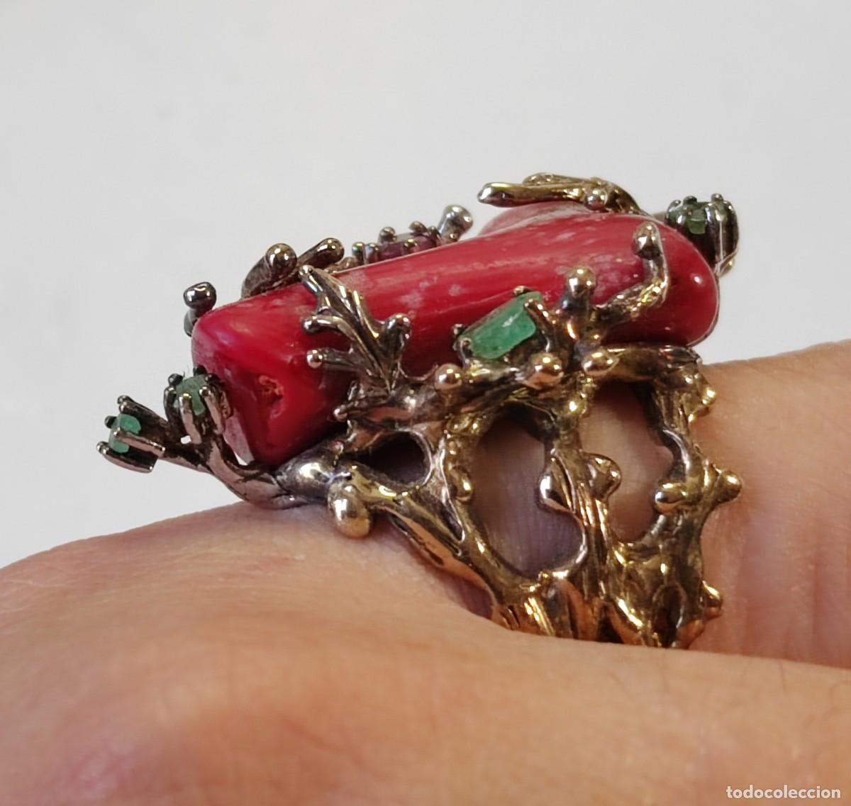 Joyeria: Anillo en Plata de Ley, Esmeraldas, Coral - Foto 2