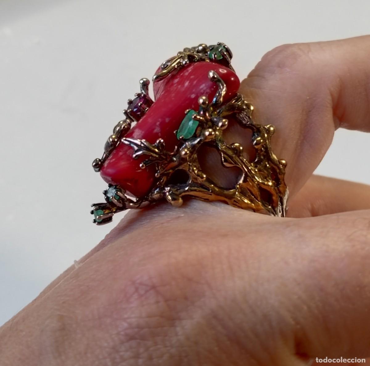 Joyeria: Anillo en Plata de Ley, Esmeraldas, Coral - Foto 3