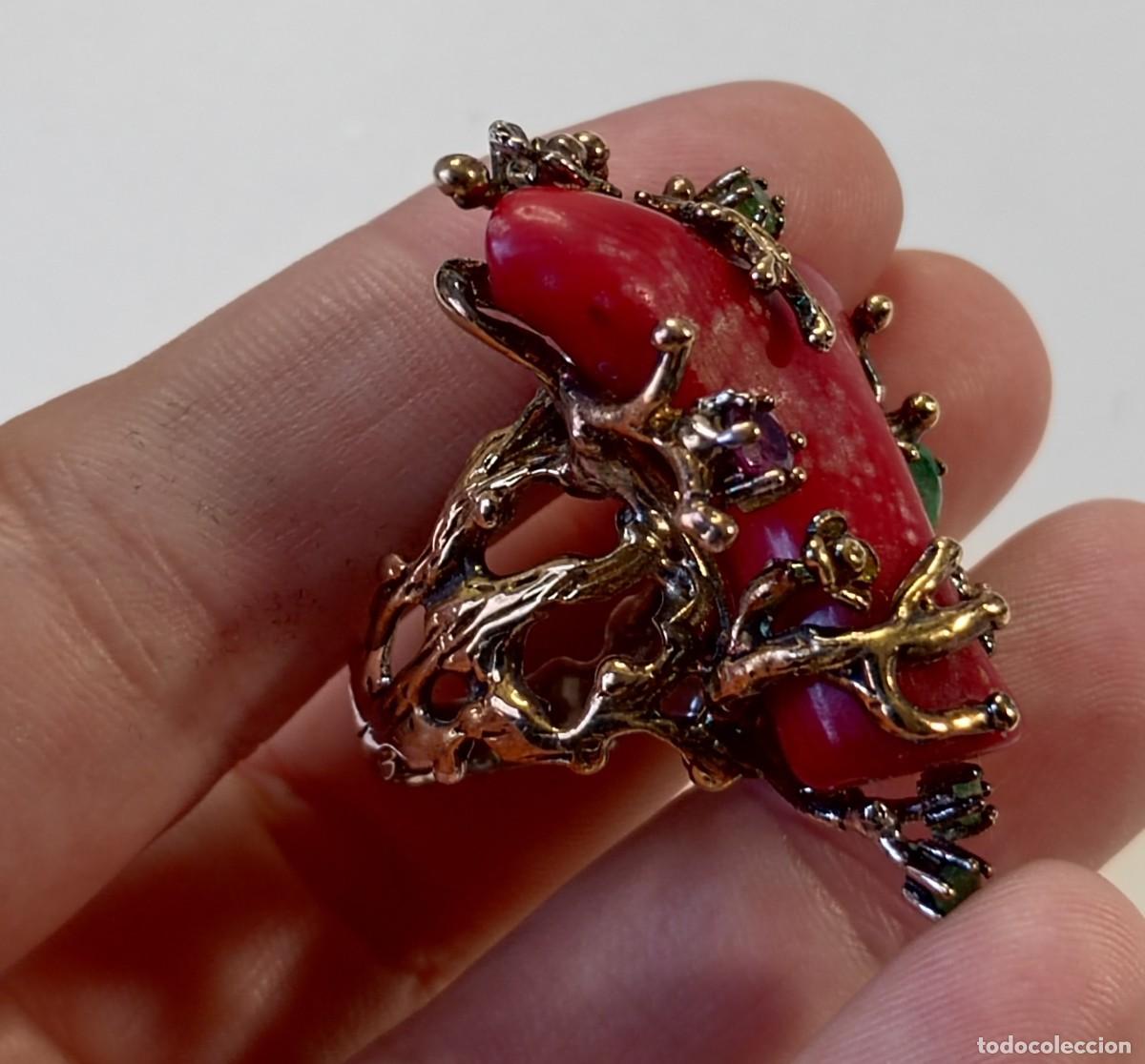 Joyeria: Anillo en Plata de Ley, Esmeraldas, Coral - Foto 4