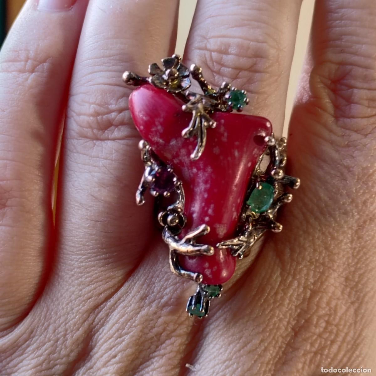 Joyeria: Anillo en Plata de Ley, Esmeraldas, Coral - Foto 6
