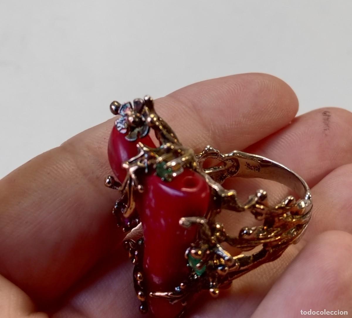 Joyeria: Anillo en Plata de Ley, Esmeraldas, Coral - Foto 8