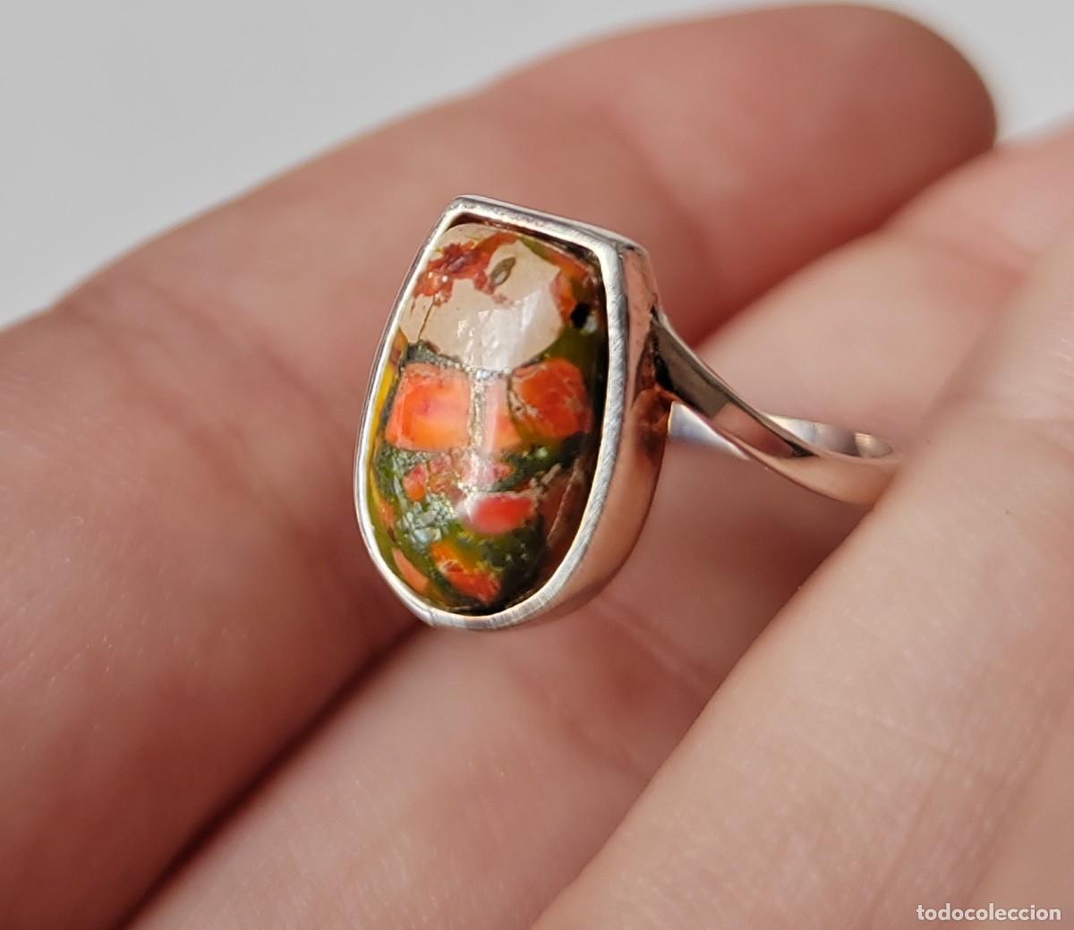 Joyeria: Anillo en Plata de Ley y Turquesa naranja - Foto 2