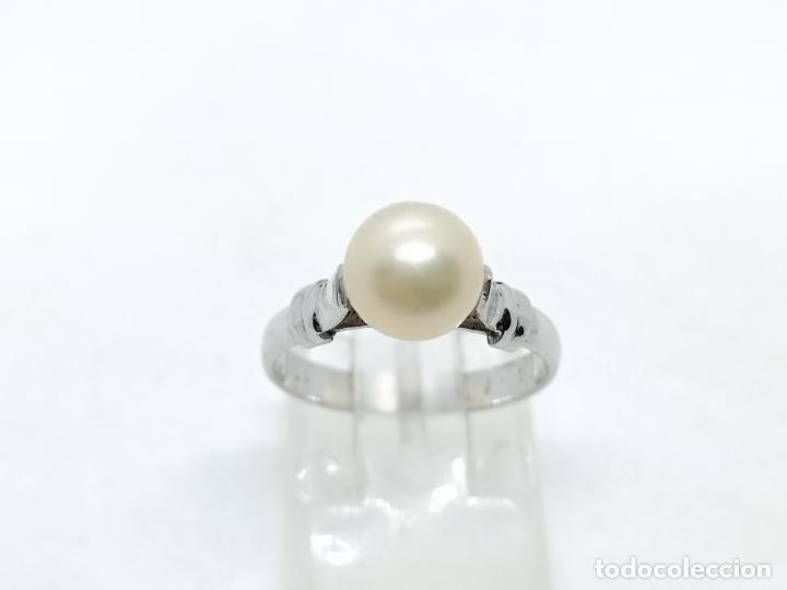 Joyeria: Elegante anillo antiguo en plata de ley contrastada con perla - Foto 2
