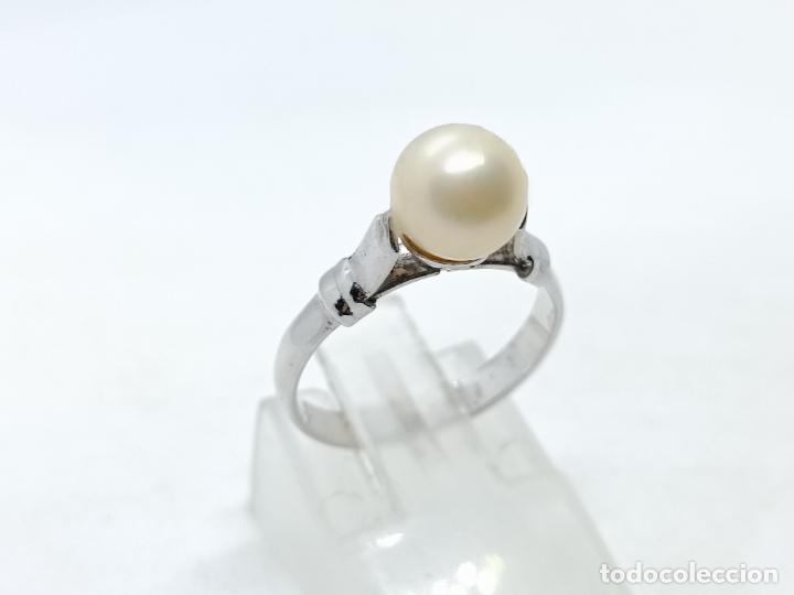 Joyeria: Elegante anillo antiguo en plata de ley contrastada con perla - Foto 4