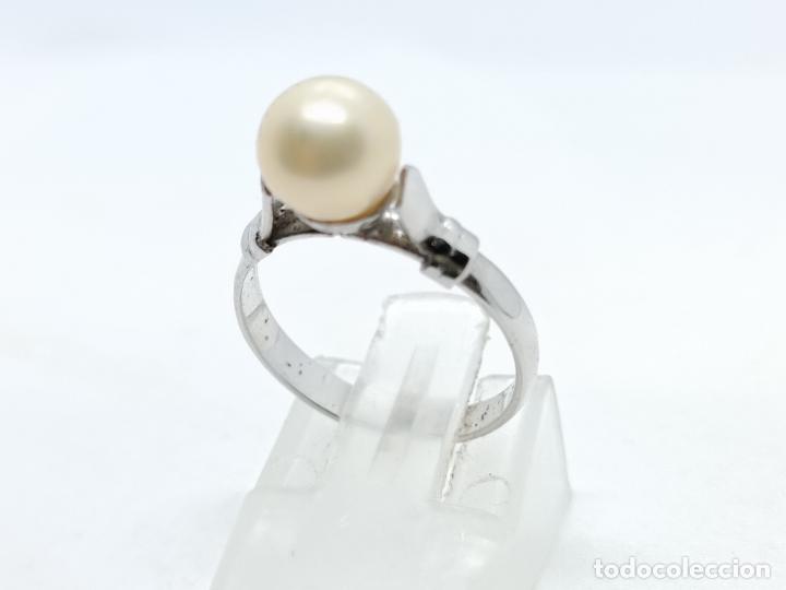 Joyeria: Elegante anillo antiguo en plata de ley contrastada con perla - Foto 5