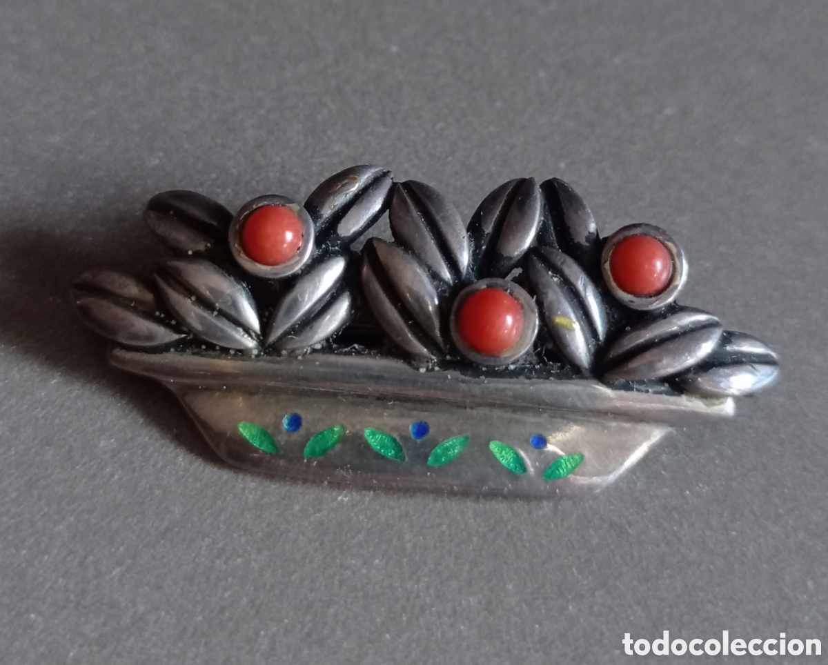 Joyeria: ⚜️FABULOSO BROCHE DE PLATA ESMALTE Y CORAL - Foto 3