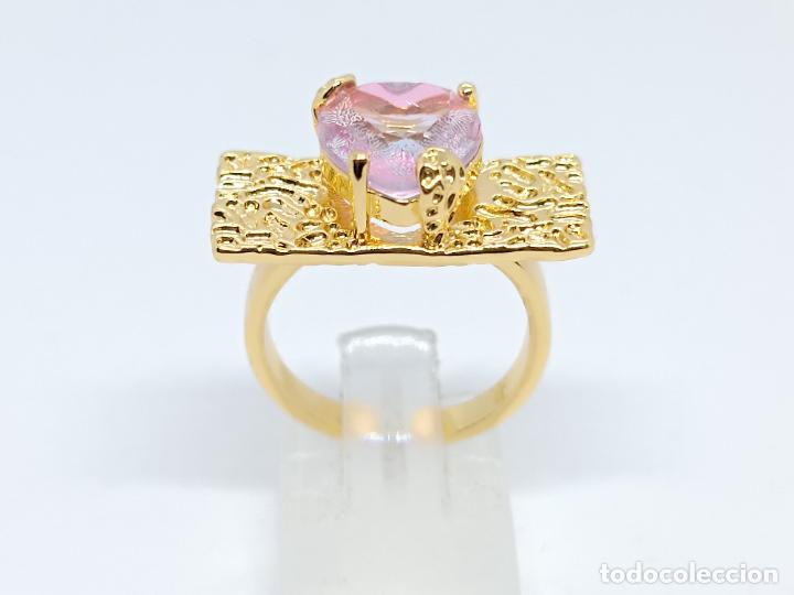 Joyeria: Sofisticado anillo chapado en oro de elegante dise&ntilde;o abstracto con coraz&oacute;n rosado - Foto 5