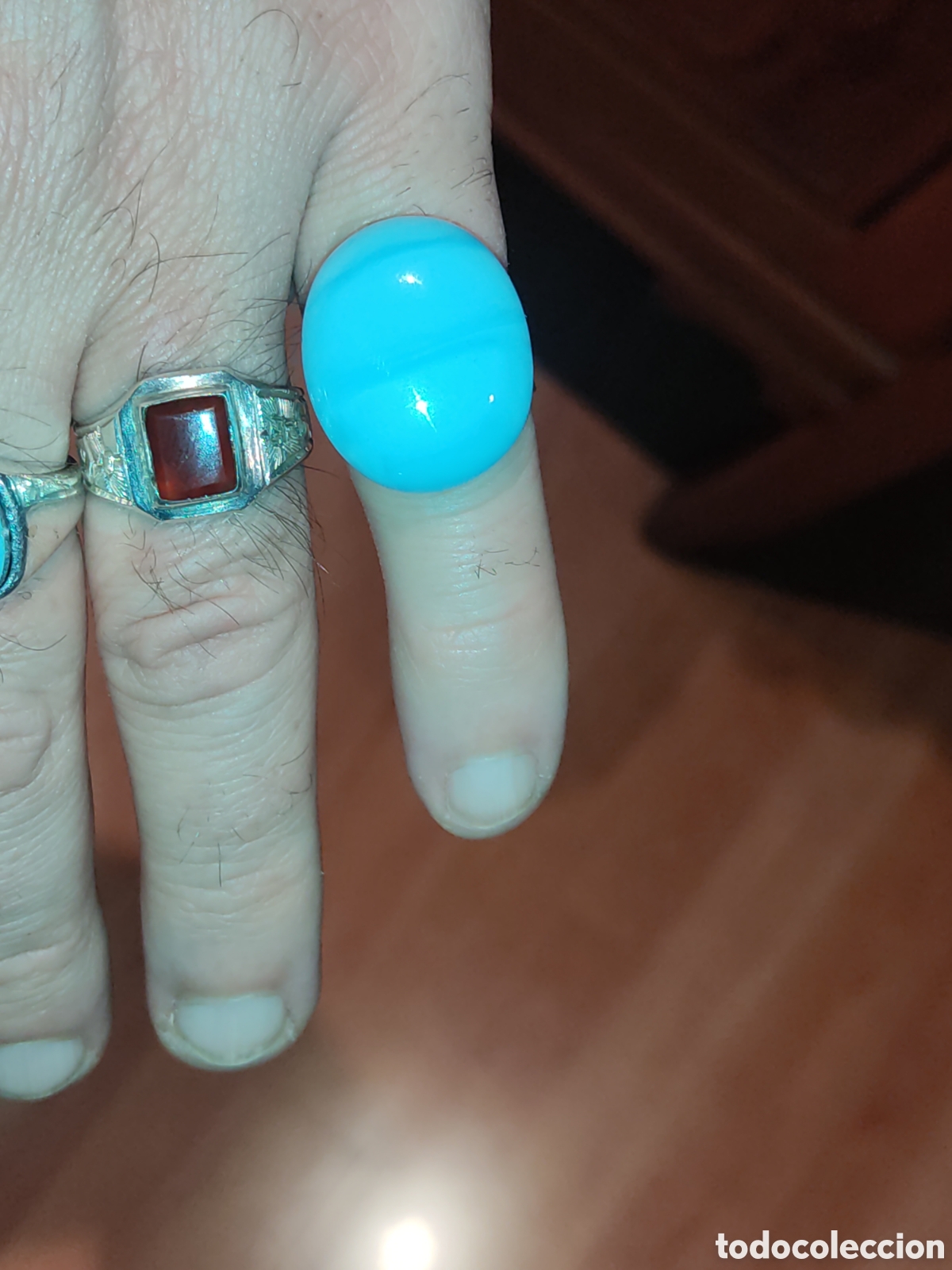 Joyeria: Anillo de opalina azul a&ntilde;os 80.Ajustable. - Foto 4