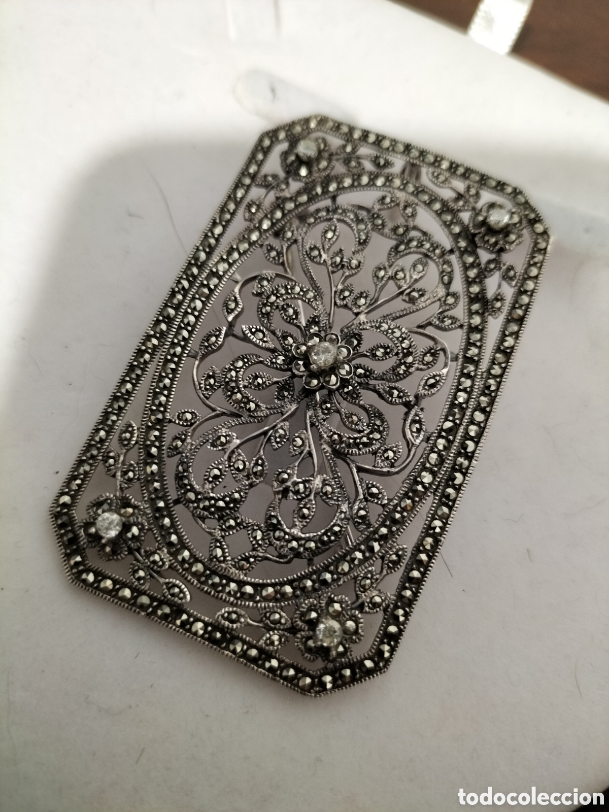 Joyeria: Broche colgante de plata y marquesitas - Foto 2