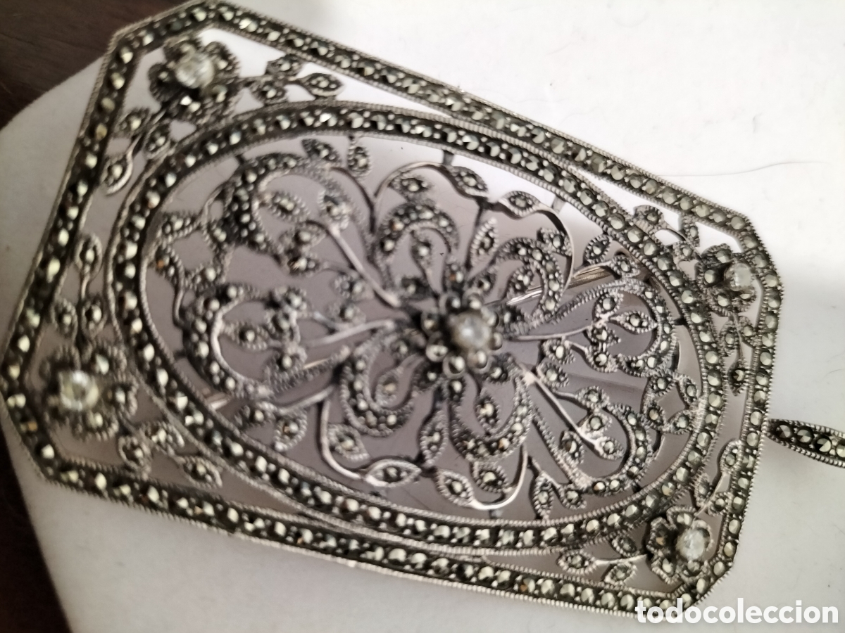 Joyeria: Broche colgante de plata y marquesitas - Foto 4