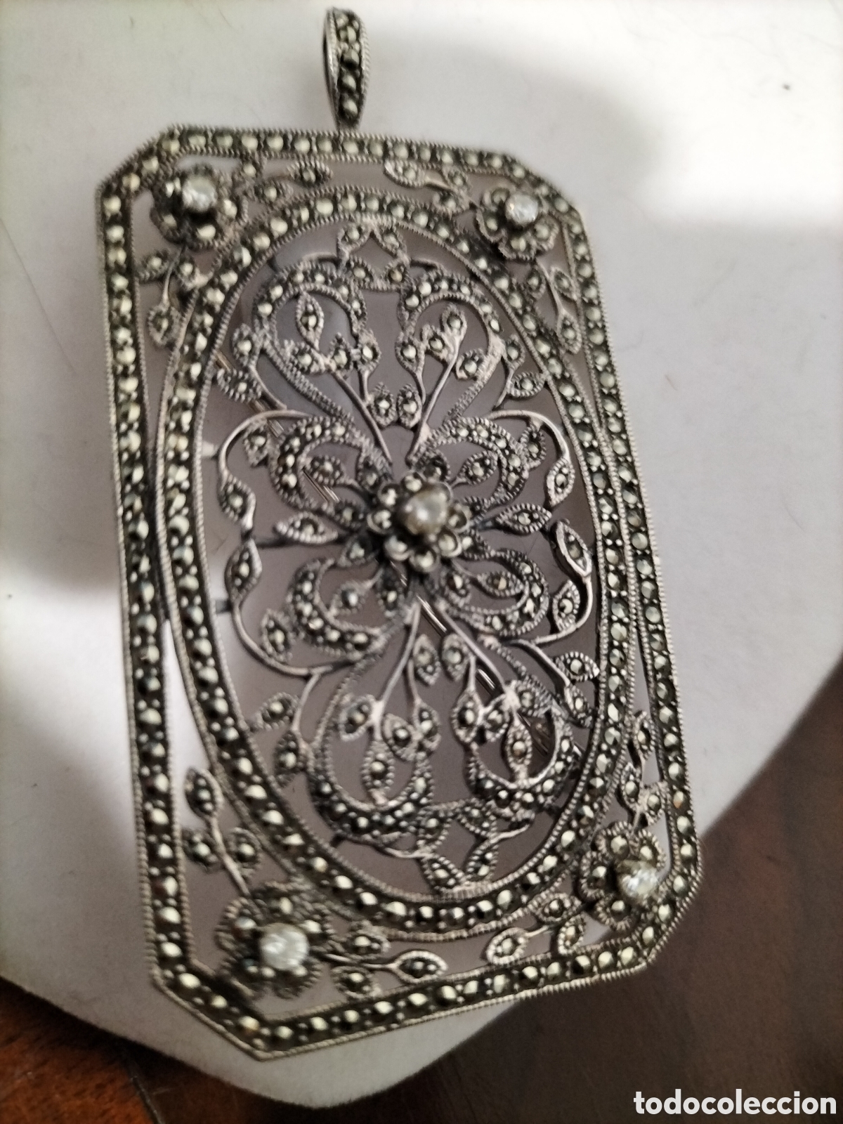 Joyeria: Broche colgante de plata y marquesitas - Foto 5