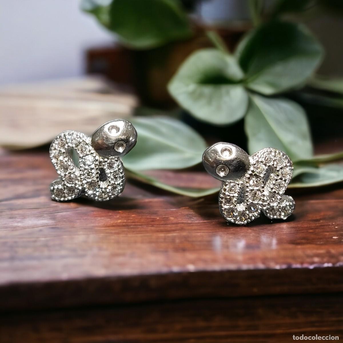 Joyeria: Par de Pendientes de Plata de Ley Rodiada con Forma de Serpiente y Circonitas - Foto 1