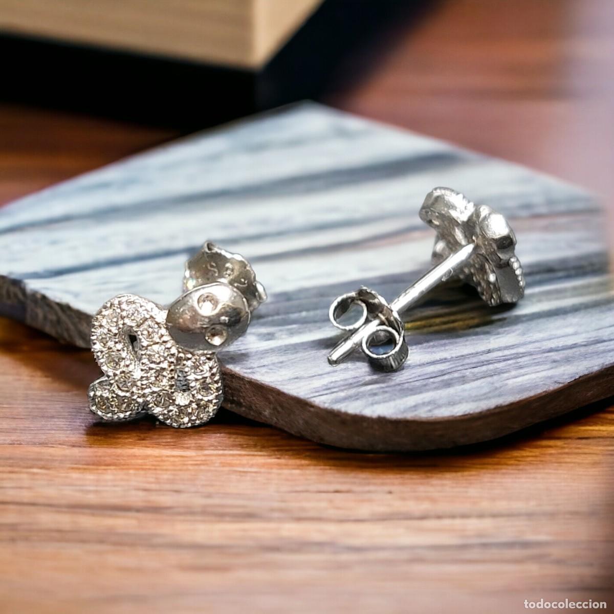 Joyeria: Par de Pendientes de Plata de Ley Rodiada con Forma de Serpiente y Circonitas - Foto 2