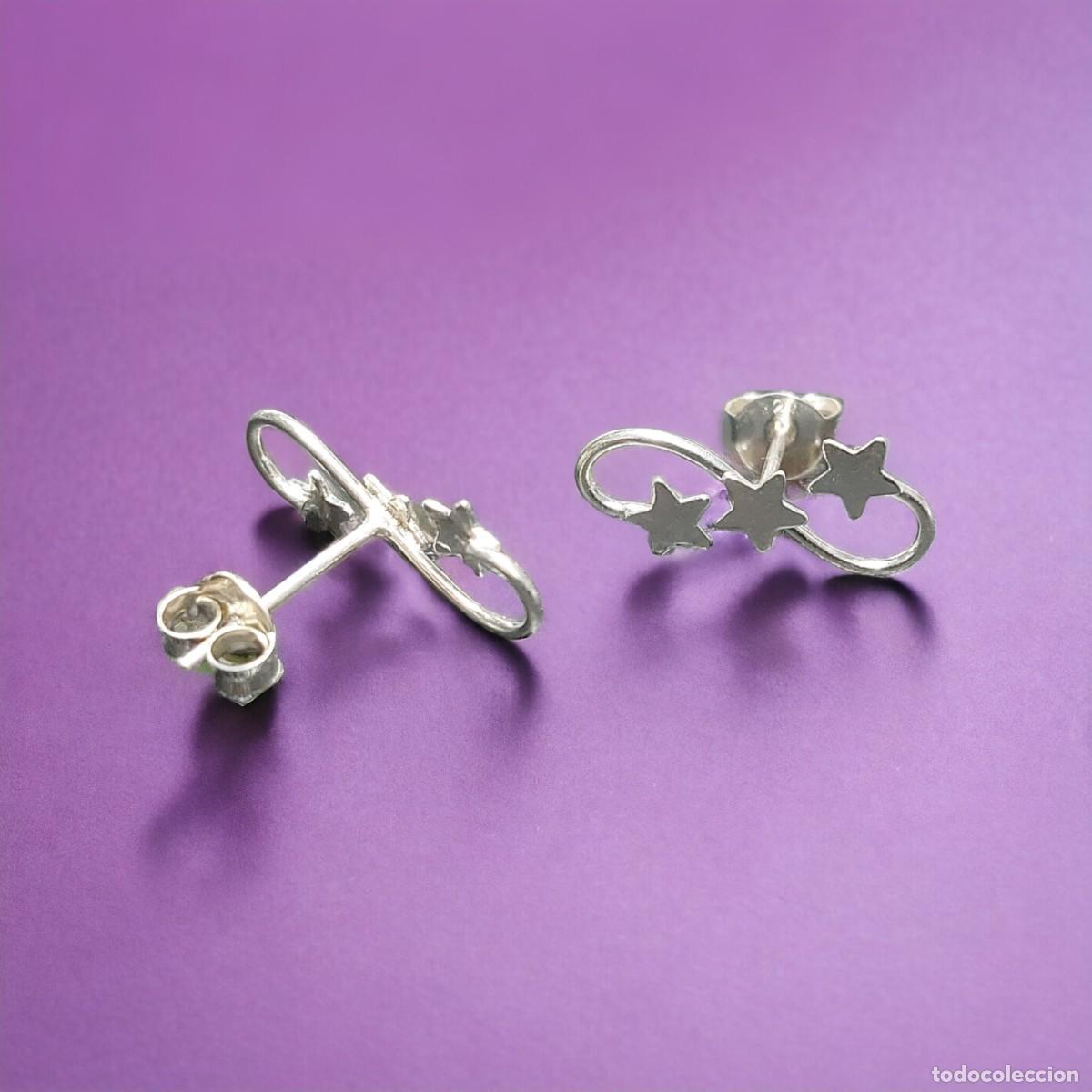 Joyeria: Par de Pendientes de Plata de Ley con Forma de Infinito y Estrellas - Foto 2