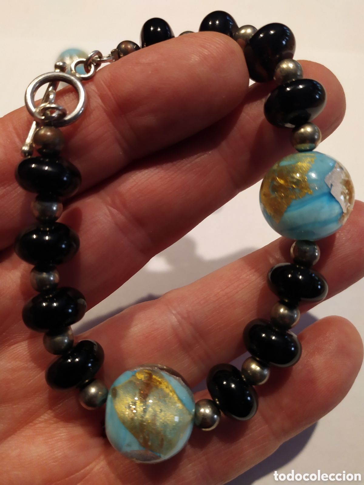 Joyeria: Conjunto de pulsera y pendientes de cristal de Murano y plata. - Foto 2
