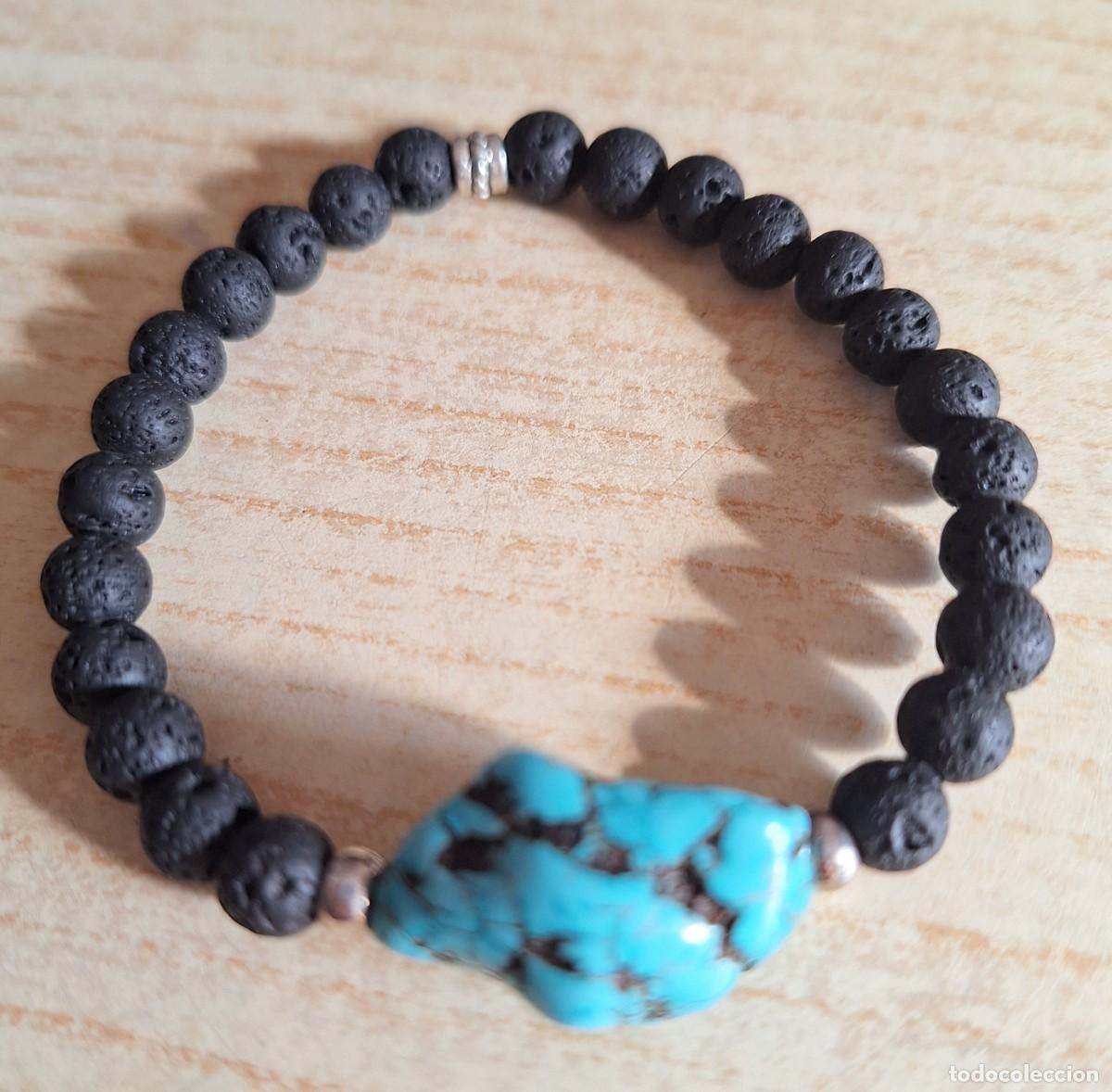 Joyeria: PULSERA TURQUESA CRUDA NATURAL Y ROCA DE LAVA - Foto 1