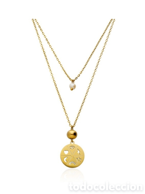 Joyeria: Collar runas de acero chapado en oro - Foto 1