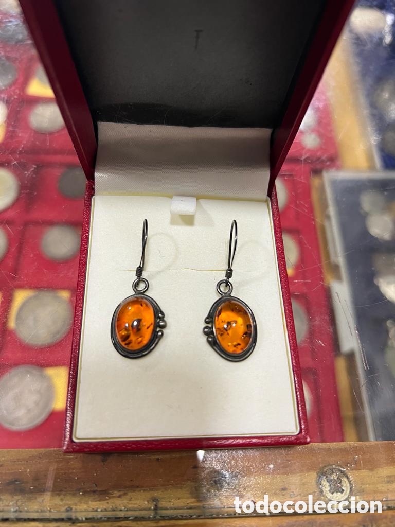 Joyeria: Preciosos pendientes en &Aacute;mbar y plata, antiguos - Foto 1